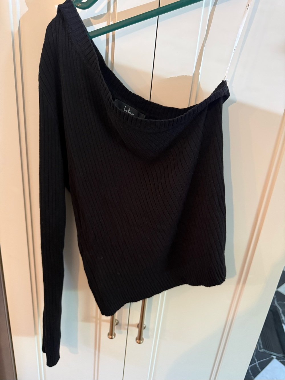 Lulu's Black One-Shoulder Ribbed Knit Sweater
